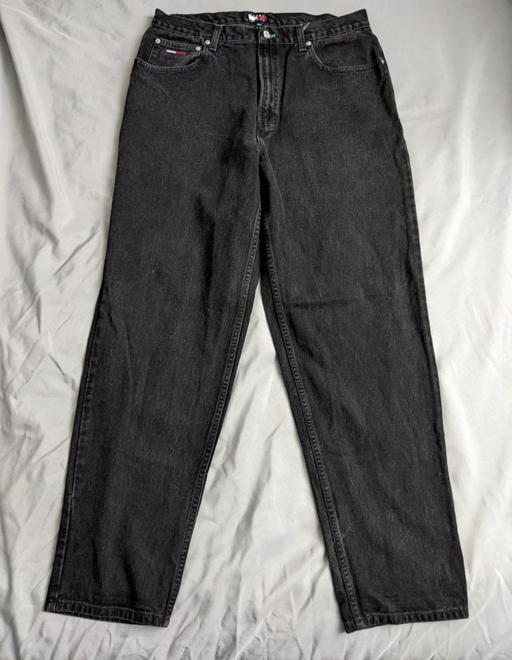 Vintage Tommy Hilfiger Jeans Mens Size 36X33 Black 90s Flag Logo Y2K Dark Wash - Image 1 of 4