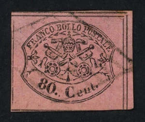 Roman State Italy Stamp 1867 80c Papal Tiara Rose Genuine Classic SG #37 Used - Picture 1 of 3
