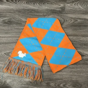 Roughneck Unisex Scarf Orange And Blue Argyle Diamond With Squirel Motif Acrylic - Picture 1 of 5