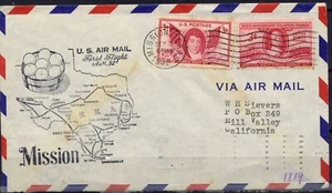 Cover First Flight United States, 1950. Mission to Mill Valley. Texas Area, Mi - Picture 1 of 3