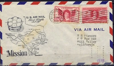 Cover First Flight United States, 1950. Mission to Mill Valley. Texas Area, Mi - Image 1 of 3
