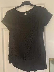 WOMENS NEXT SIZE UK 14 BLACK LACEY SLEEVELESS CUT OUT STRETCHY T-SHIRT VEST TOP - Picture 1 of 7