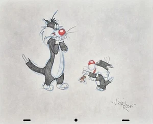 Identidad tomada con ratón arte original Virgil Ross Sylvester Jr Merrie Melodías - Imagen 1 de 3