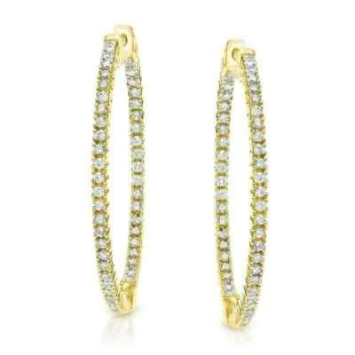 Rund Geschliffen Künstlicher Diamant Groß Huggie Creolen IN 14k Gelb Vergoldet - Bild 1 von 4