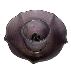 Rebecca Lowery Ikebana Ceramic Vase Hand Made Purple With Flower Frog USA - Picture 1 of 8