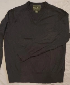 Eddie Bauer Mens Large Gray Cotton Cashmere Blend V Neck Sweater - Picture 1 of 3