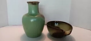 Excellent Green Drip Glaze Frankoma Pottery Jug & Pouring Bowl - Picture 1 of 6
