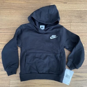 Nike Boys Sportswear Club Pullover Hoodie Black Sweatshirt Kids Sz 4 NWT - Picture 1 of 6