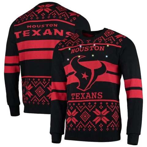 NFL Licensed Men's Houston Texans Navy/Red Light Up Ugly Sweater Cover