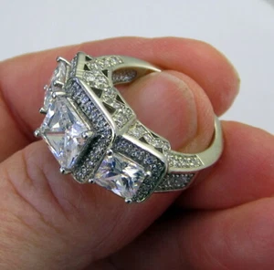 Estate Vintage GORGEOUS Signed A D I Sterling Silver CZ Statement Size 8 Ring - Picture 1 of 5