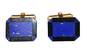 VINTAGE HAYWARD LAPIS & ONYX RECTANGULAR CUFFLINKS - Picture 1 of 5