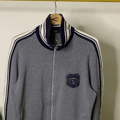 Burberry Mens Gray Zip-Up Jacket with Striped Collar size small - Image 1 of 4