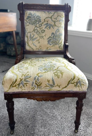 Antique Victorian EASTLAKE Walnut & Needlepoint Carved Fire Place Side Chair Cover