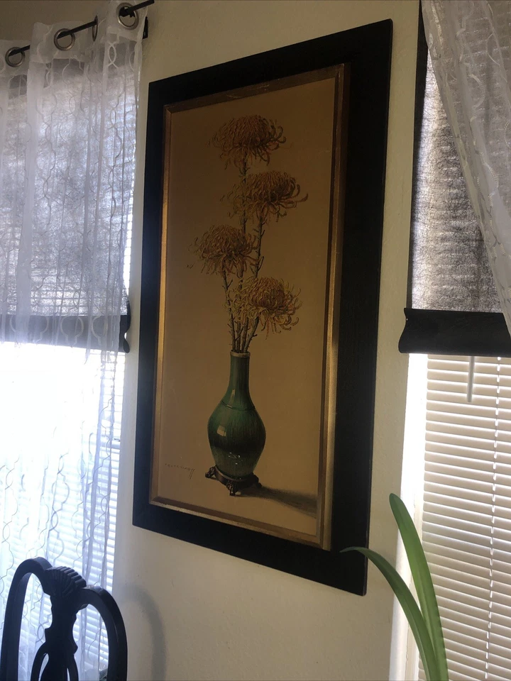 Impresión artística enmarcada vintage de crisantemos originales de los años 60 de Vladimir Tretchikoff Foto 1 de 4