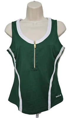 Bollé ~ Camiseta sin mangas atlética verde y blanco 1/2 cremallera cuello redondo acanalada tenis golf ~ ¡LN!! Foto 1 de 4