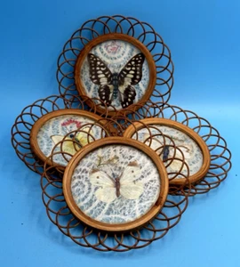 Vintage 70er Jahre gepresster Schmetterling Holz und Acryl Untersetzer Set - 4 Schmetterlinge - Bild 1 von 9
