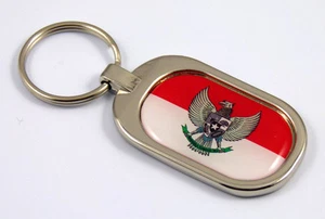 Indonesia Flag Key Chain metal chrome plated keychain key fob keyfob Indonesian - Picture 1 of 2