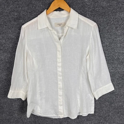 Camisa Top Fin de Semana MaxMara Lino Abotonada Manga 3/4 Blanca Mujer Talla 8 Foto 1 de 4