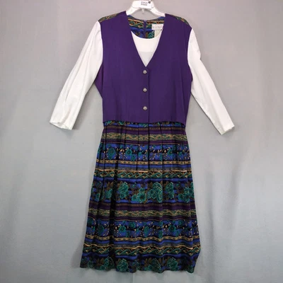 Vestido Plisado Chaleco Miss Dorby Vintage Años 90 Talla 16 Floral Púrpura Biblioteca Profesor Foto 1 de 4