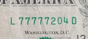 LEADING Five in a Row 7s (77777...) Five of a Kind 7s Dollar Fancy Serial Number - Picture 1 of 5