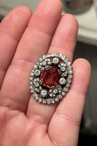 Gorgeous Antique 1920’s Georgian Revival Paste Faux Ruby & Diamond Ring - Picture 1 of 16