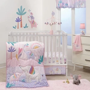 Elephant Dreams 3-Piece Pink Nursery Baby Crib Bedding Set - Picture 1 of 9