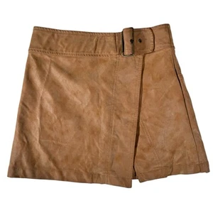 FREE PEOPLE Tan Mid-Rise Belted Waist Front Slit Short Skirt Women's Size 0 - Picture 1 of 24