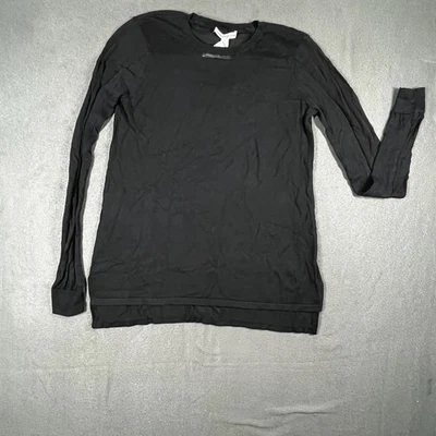 Top Otoño Cachemira Hi Lo Crew Detalle Transparente Negro Manga Larga Foto 1 de 4