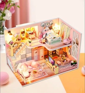 DIY 1:24 Miniature DollHouse “Flower Story” Creative House Craft Kit w/ Lights - Picture 1 of 7