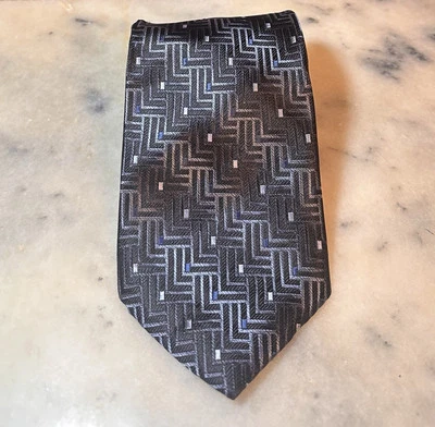 Corbata tejida geométrica Paul Dione 100 % seda negra gris Foto 1 de 4