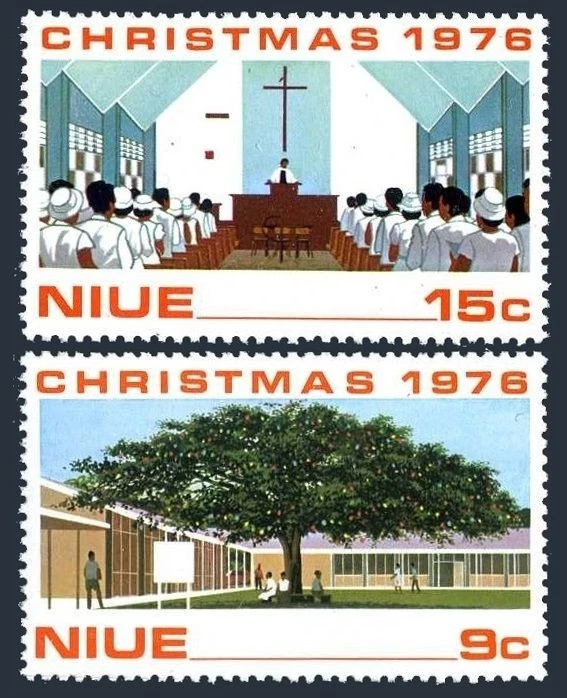 Niue 192-193 blocos/4, sem marca de charneira. Michel 169-170. Natal 1976, Árvore Flamboyant. - Imagem 1 de 1