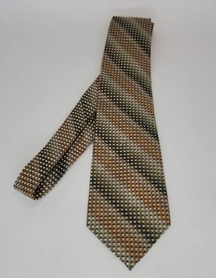 Kenneth Cole NY Tie Necktie Mens Brown Gold Geometric 100% Silk Classic Width - Image 1 of 4