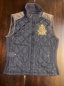 Polo Ralph Lauren Womens Vest L Quilted Crest Crown Logo Suede Trim Equestrian - Picture 1 of 18