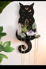 1pc Cat Shaped Crystal Display Stand, Wooden Crescent Moon Wall Shelf, Essential