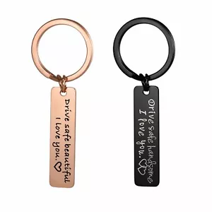 2Pcs Couple Drive Safe I Love You Keychain Stainless Steel Key Ring Love Gift - Picture 1 of 5