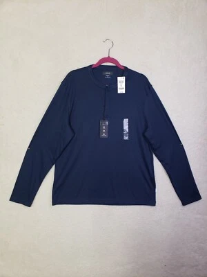 Мужская рубашка Alfani очень большой темно-синий полиэстер B длинным рукавом 1/4 кнопка футболка - Изображение 1 из 4