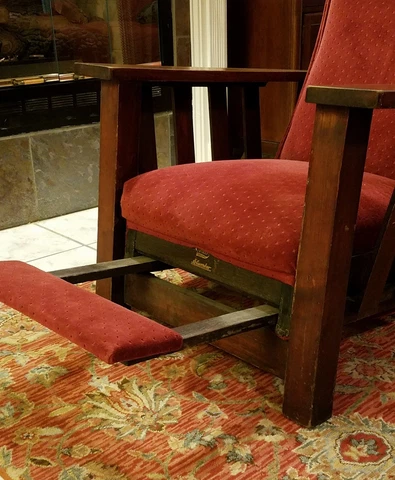 Antique Oak Chair Morris recliner with Slumber footrest Cover