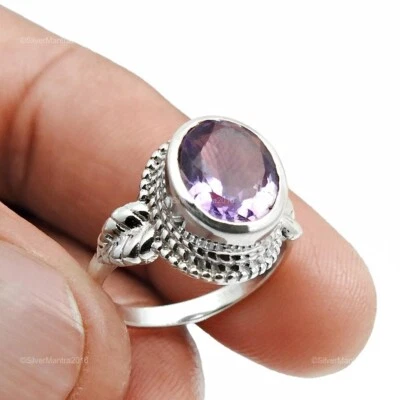 Anello Cocktail Boho In Argento 925 Con Gemma Oval Amethyst Per Moglie Taglia 6 - Immagine 1 di 4