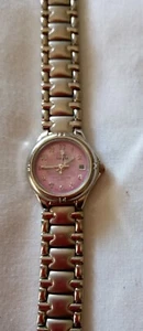Vanity Watch Pink Water Resistant Date Function Silver Tone Band Women's 7" Inch - Picture 1 of 6