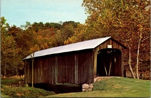 Postkarte Muskingum County Ohio Salt Creek überdachte Brücke Vintage unbesendet - Bild 1 von 2