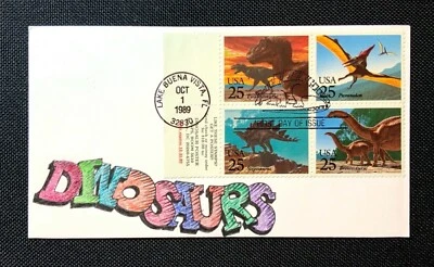 #2422-25 1989 Dinosaurs Block of 4 FDC w/Hand-Drawn Ciccolella Cachet - Image 1 of 2