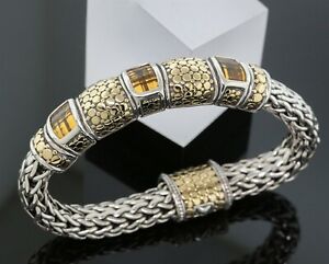 John Hardy 925 Silver 18K Gold Yellow Citrine Naga Chain Armadillo Dot Bracelet
