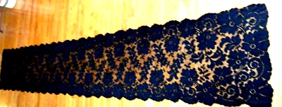 Mantilla francesa de luto victoriano mantilla chal negro seda encaje Francia 17"x 112" Foto 1 de 4