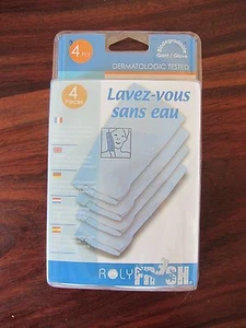 PAQUET DE 4 GANTS IMPREGNES D'UNE LOTION POUR SE RAFRAICHIR ET SE LAVER SANS EAU - Picture 1 of 1