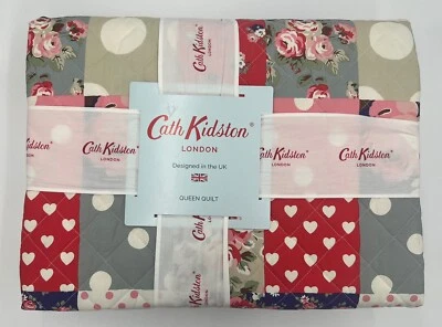 Edredón Cath Kidston Queen, retazos - rubí, 100 % algodón, lunares florales, nuevo Foto 1 de 4