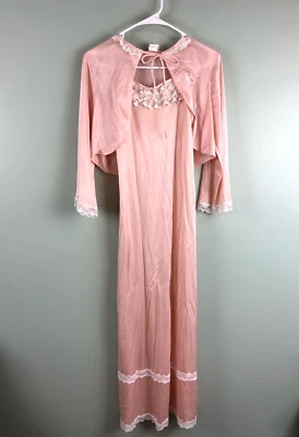Conjunto de bata camisón y chaqueta de cama vintage Montgomery Ward rosa Peignoir XS 6/8 Foto 1 de 4