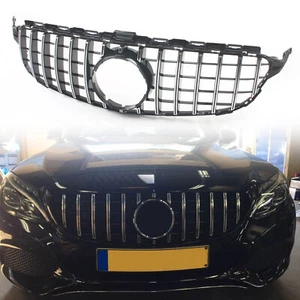 Chrome+Black GT-R Grille Fit Mercedes Benz W205 C Class Sedan Coupe 2015-2018 - Picture 1 of 12