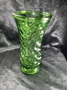 Vintage Green Hoosier Glass Crinkle Pattern 8 1/2 Inch Vase - Picture 1 of 10