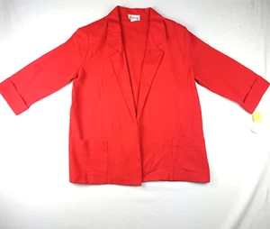 Open Front Women's Blazer Medium Red Jacket Vintage - Picture 1 of 7