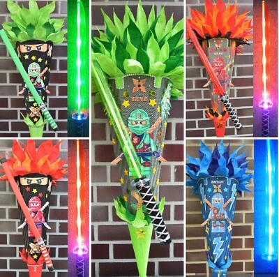 3D Schultüte Zuckertüte + Ninja-Motiv oder Ninjago + Leuchtschwert LED Licht - Bild 1 von 3